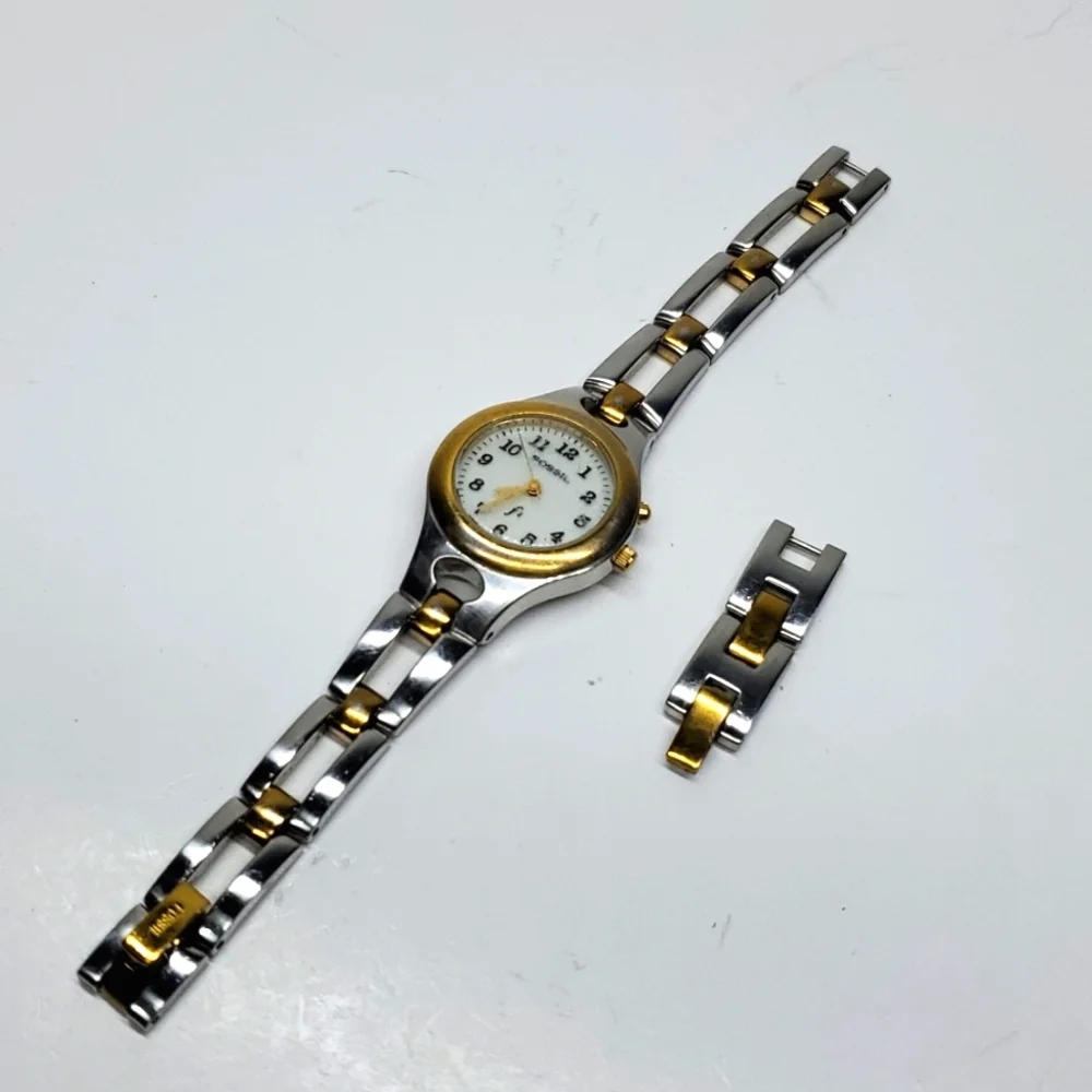 Vintage Fossil F² Watch ES9604 Two Tone Steel Wristband White Face Watch